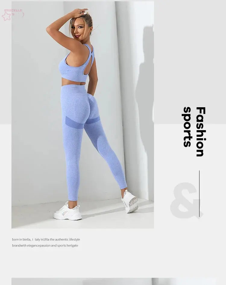 Yoga Basic 2pcs Seamless High Stretch Yoga Set Tracksuit Gym Set Crisscross Back Cami Hip-hugging Tummy Control Leggings - Brocelles